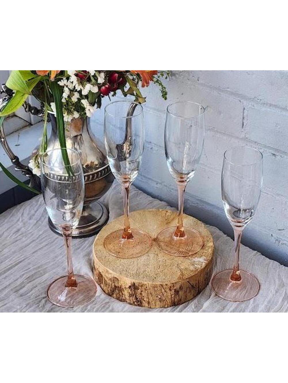 Vintage Pink Champagne Flutes Set of 4 | Blush Stem Glassware